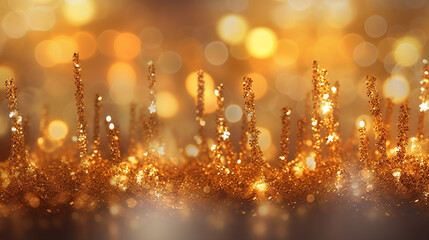 A golden bokeh, with defocused lights in warm hues of gold. Generative AI 