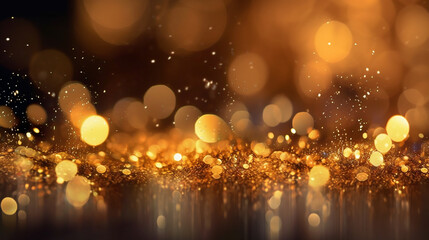 A golden bokeh, with defocused lights in warm hues of gold. Generative AI

