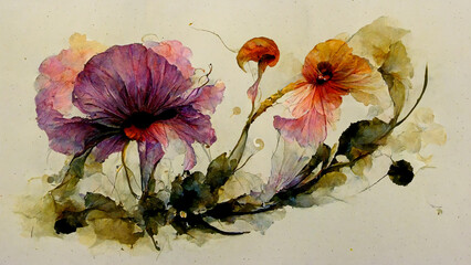 floral ink water color floral object art