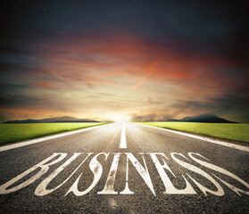 Concept of start straight for business as a road