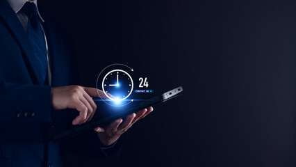 Contact us concept. Business man consulting customers who contact us, call center service, customer consulting service, email, hotline, business contact, digital online business, digital service.