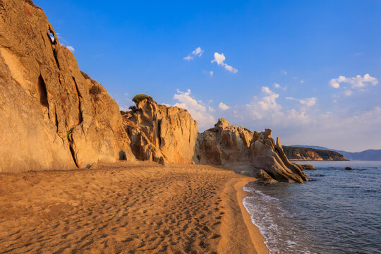 beautiful kakoudia beach at sunrise. Ierissos Grecce