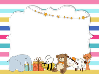 Pretty frame on color lines , template for baby shower or birthday card, vector format