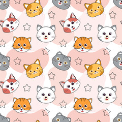 Cats Animals Seamless Pattern Design with Cat Element in Template Hand Drawn Cartoon Flat Illustration