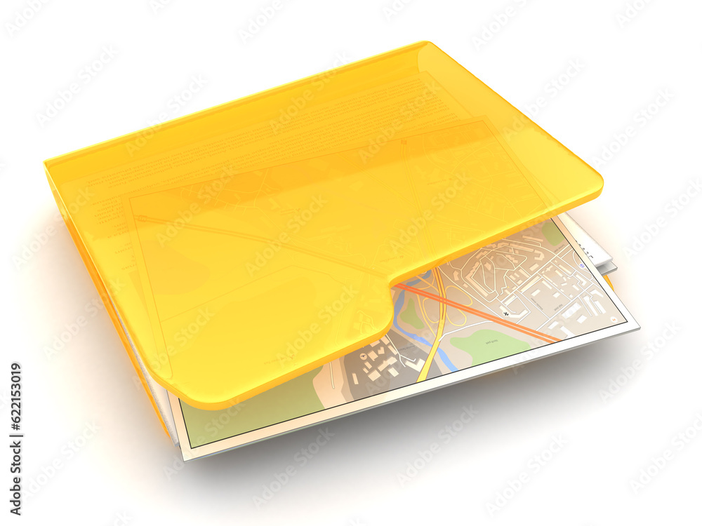 Poster 3d illustration of folder icon with maps inside