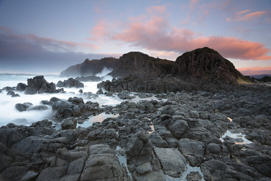 The cliffs of Minnamurra Point made of volcanic latite... The ocean making its way half up the sheer cliff walls