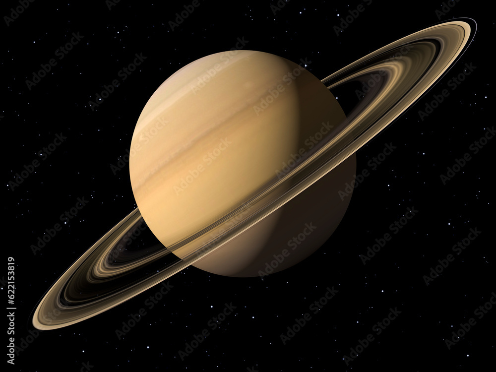 Poster 3d rendering of the planet saturn done with nasa textures