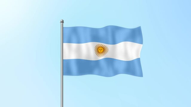 Argentina flag waving on blue sky footage background. 4k
