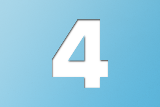 number cut paper 4 light blue colors isolated on transparent background