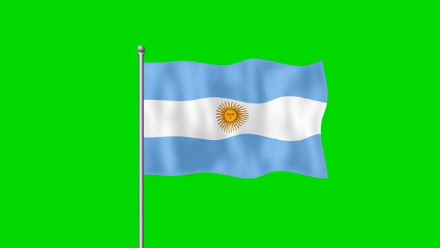 Argentina flag waving in the wind on green screen footage background. 4k