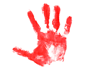 red hand print isolated on transparent background human palm and fingers