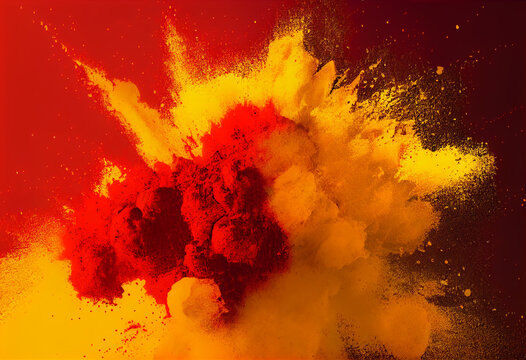 Red and yellow powder explosive effect stock photo, royalty free stock images in the style of monochromatic abstraction. Generative AI
