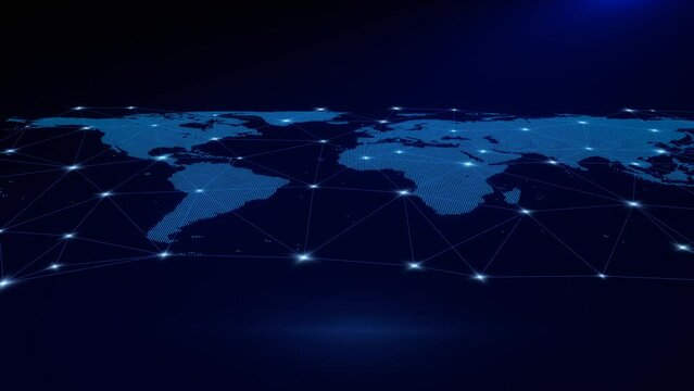 World Global Flat Map Hologram Technology Connection or Communication Concept Background 4K