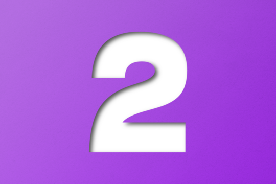 number cut paper 2 purple isolated on transparent background