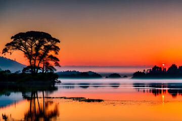 Fototapeta na wymiar sunset on the lake.Generative AI