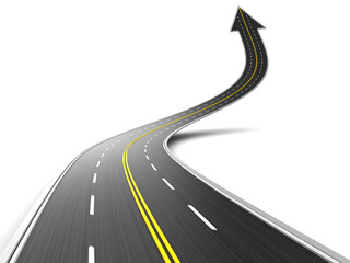 3d illustration of asphalt road with arrow symbol, upward direction