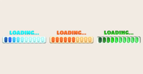 Loading bar and progress visualization Loading status collection Web design elements. 3d illustration.