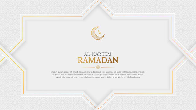 Ramadan Kareem Islamic white and golden background with Arabic pattern ornaments