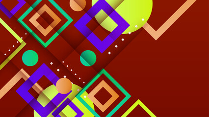 Modern colorful abstract geometric banner background. Tech banner with square, triangle, circle, and geometric shapes. Vector abstract graphic design banner pattern background template.