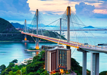 Hong kong traffic highway , Ting Kau Bridge - obrazy, fototapety, plakaty