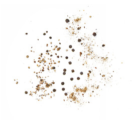 ground black peppers and full black peppers isolated on white background Indian spices  © GEMINI