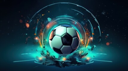 Naklejka premium Soccer Ball Banner Template, Football Tournament Competition Background. Generative AI