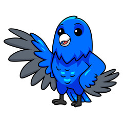 Cute blue factor canary cartoon waving hand