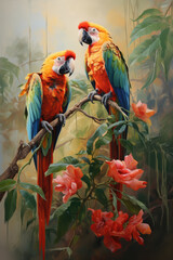 Couple of Beautiful Parrots in the Jungle