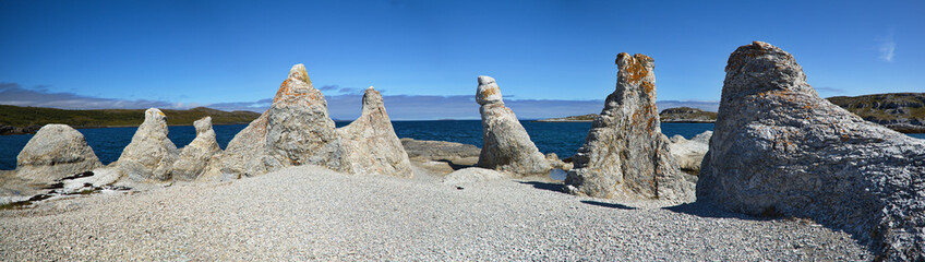 Rock formation The Trolls of Trollholmsund at Porsanger Fjord, Troms og Finnmark county, Norway,...