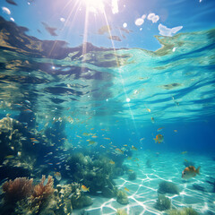 Beautiful clear water with blue sky and clear water, summer, fun, 