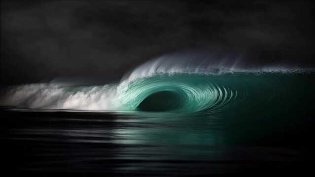 Moonlit Surf: Nature's Masterpiece - Video of a surf wave under a under moonlightt. Ideal for surf, travel, and nature-themed content. Reworked generative AI.