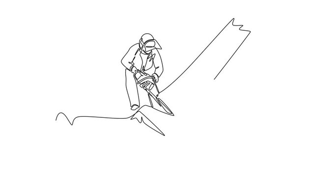 Self drawing animation of one single line draw world ozone day concept. Full length animation illustration. High quality 4k footage.