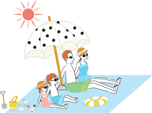 手書き風 フルカラー 夏の海でバカンス 家族 © yoshidaakiko1223