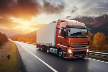 Obraz na płótnie Canvas Truck on the road with speed blur - Generative AI