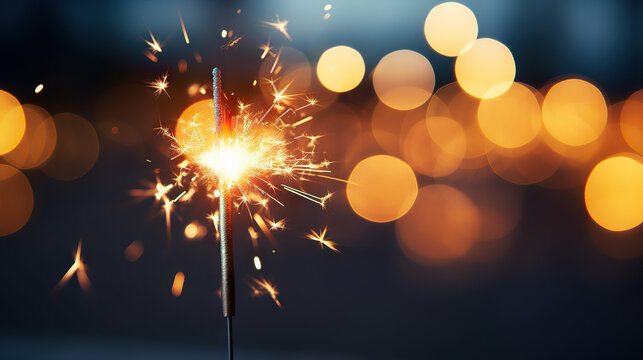 Radiant Celebration Burning Sparkler with Bokeh Light Background, Igniting Festive Atmosphere. created with Generative AI