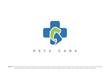 logo veterinary pet care medical hospital care animal dog cat