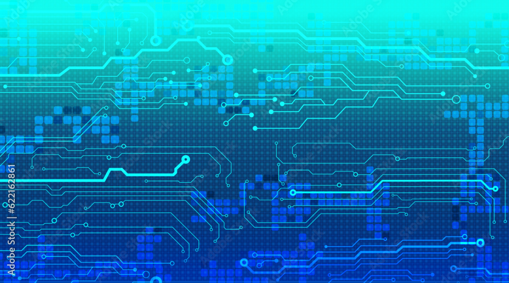 Poster digital circuit lines futuristic technology abstract and cyberspace with blue background.
