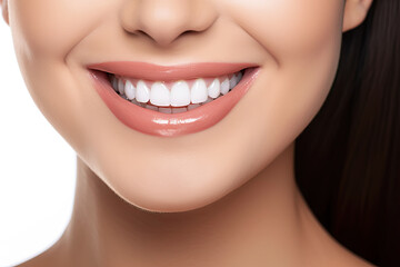 Fototapeta premium Dental Care and Teeth Whitening,, Young Woman's Beautiful Smile and Healthy Teeth