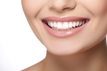 Fototapeta premium Dental Care and Teeth Whitening,, Young Woman's Beautiful Smile and Healthy Teeth