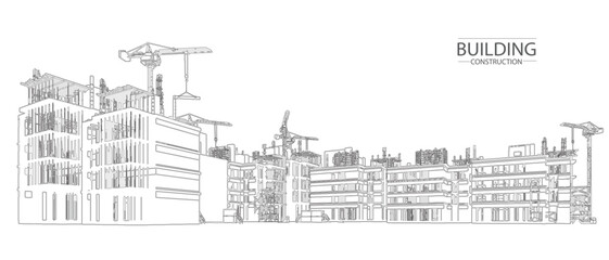 Naklejka premium Building construction plan facades architectural sketch.Vector illustration