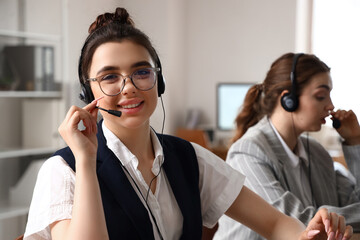 Female technical support agent  working in office