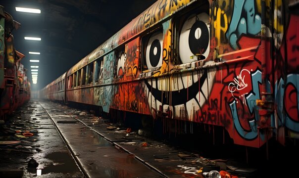 Graffiti on the side of a train, 