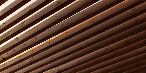 Wooden sunshade roof structure, panoramic background