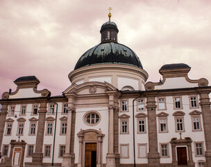 The façade of the Kajetanerkirche in the old town of Salzburg, Austria