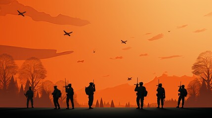 Fototapeta na wymiar silhouette of a group of warriors