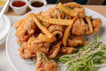 fried chicken grilled potato dinner  