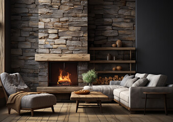  blank wall farmhouse, cottage,  style interior mockup living room