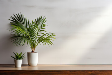 Houseplant of Tropical Plant in Pot with Space on White Wall Background