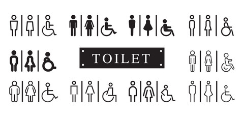 Toilet icons set, male or female restroom.Vector illustration style is flat iconic symbol.	
