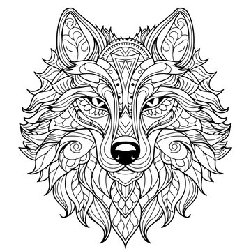 outline of a decorative wolf head vector